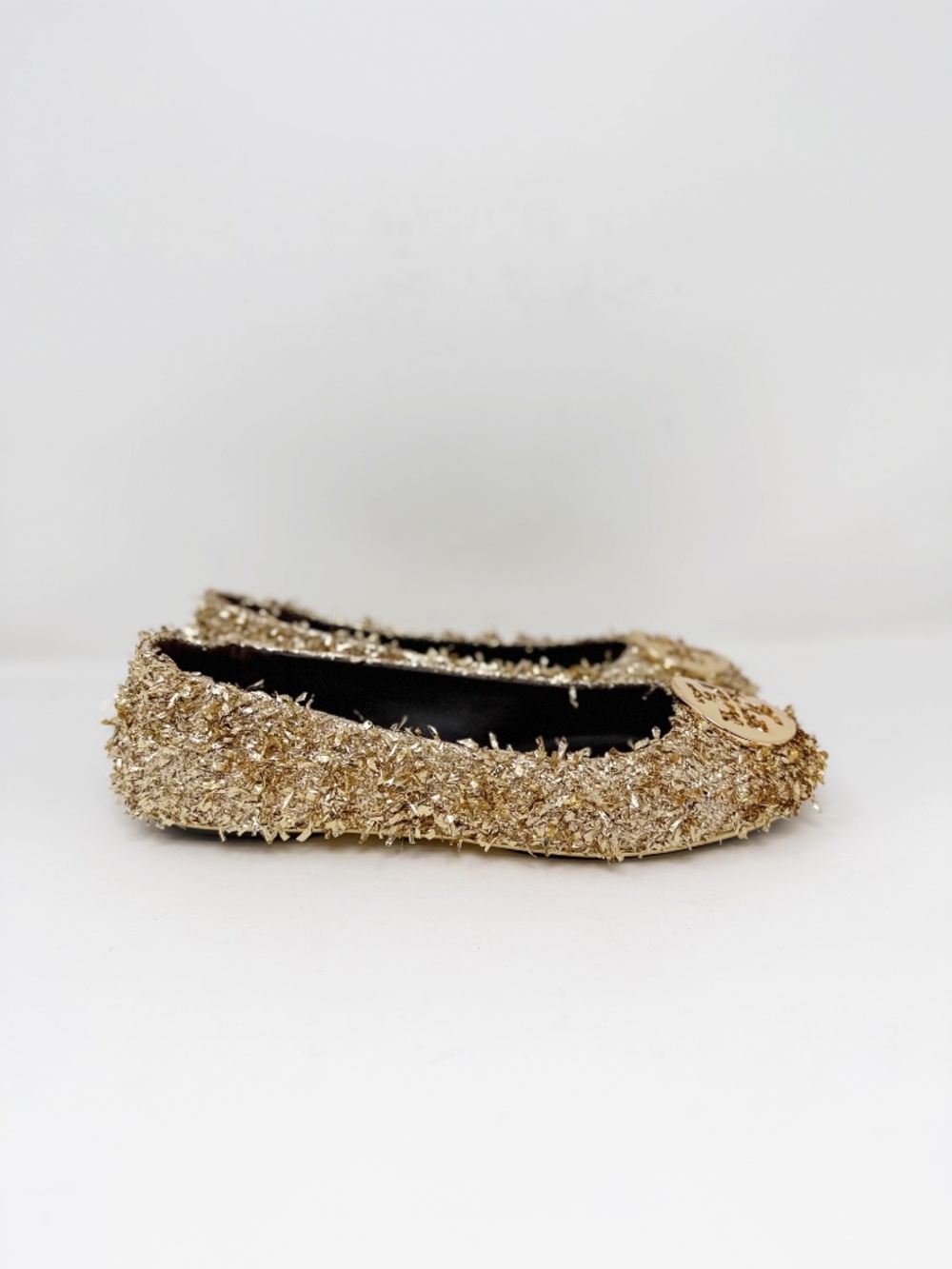 New Tory Burch Minnie Travel Ballet Flats In Gold Confetti Sz 8.5 - Picture 3 of 13